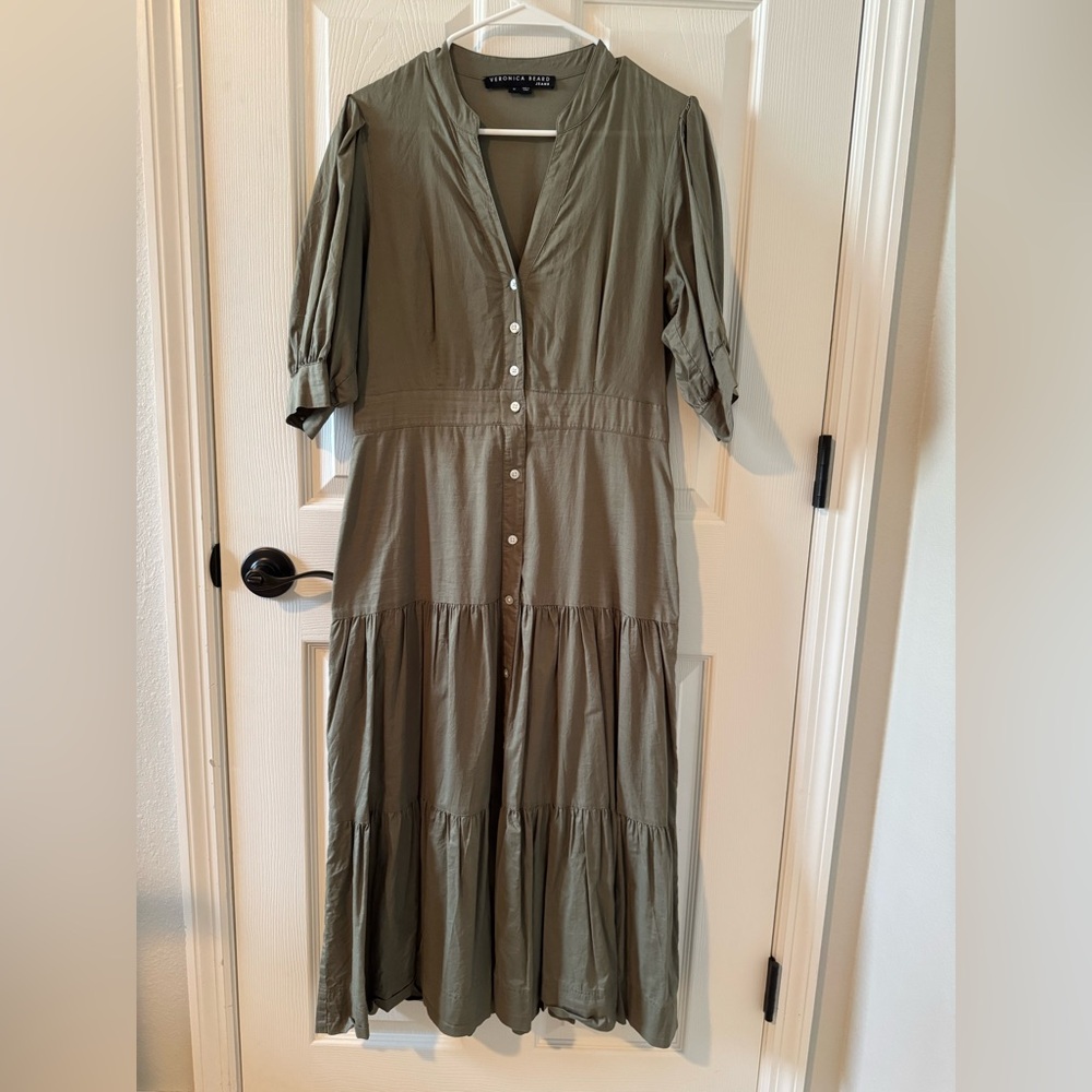 Veronica Beard Olive Long Sleeve Maxi Dress